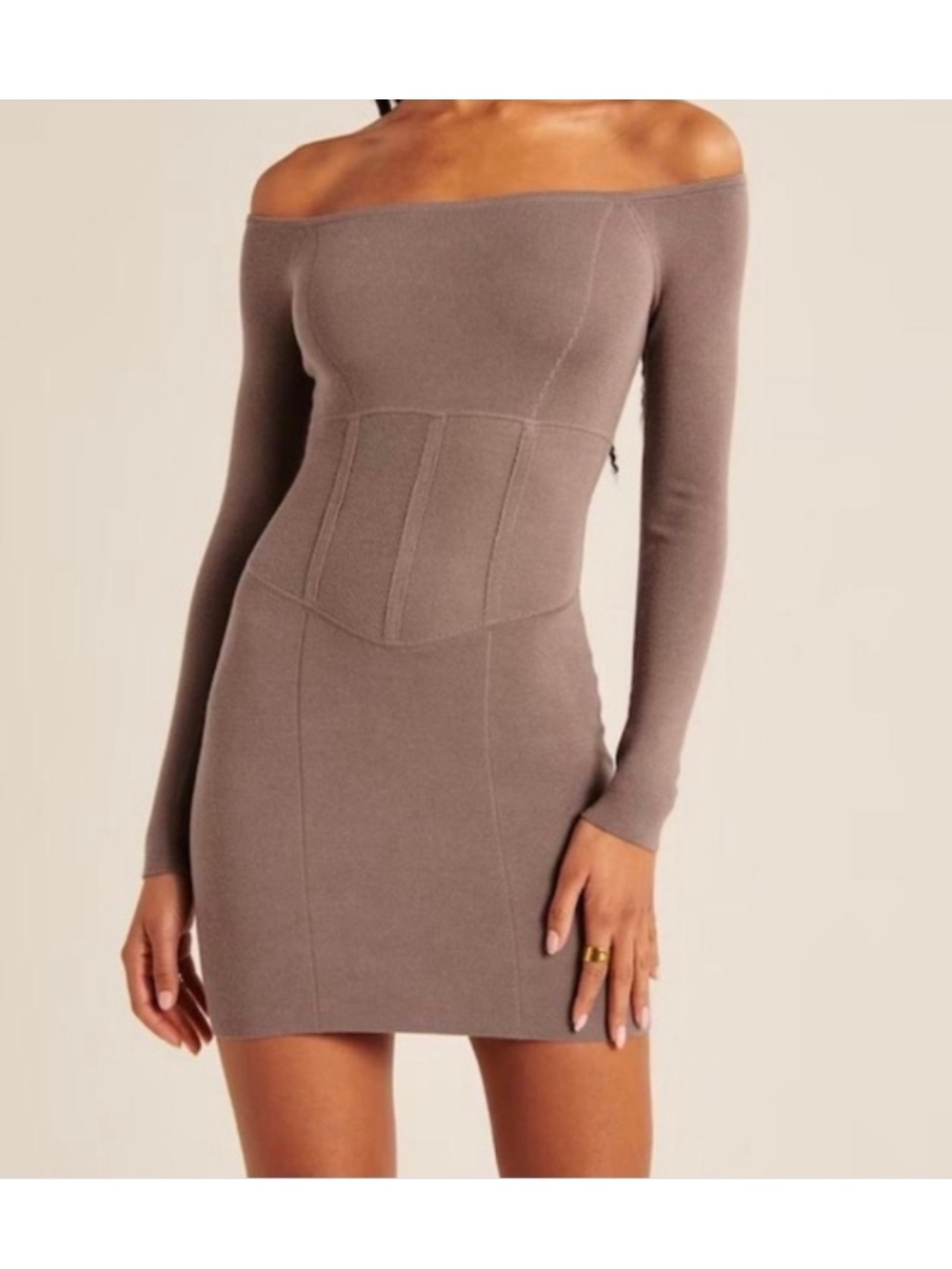 NWT Abercrombie & Fitch Taupe
Brown Off The Shoulder Corset
Mini Sweater Dress